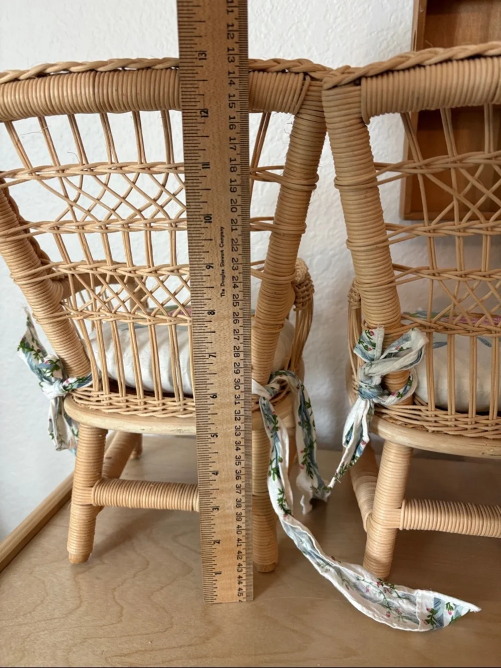 2 American Girl Doll Wicker Doll Chairs Floral Cushions